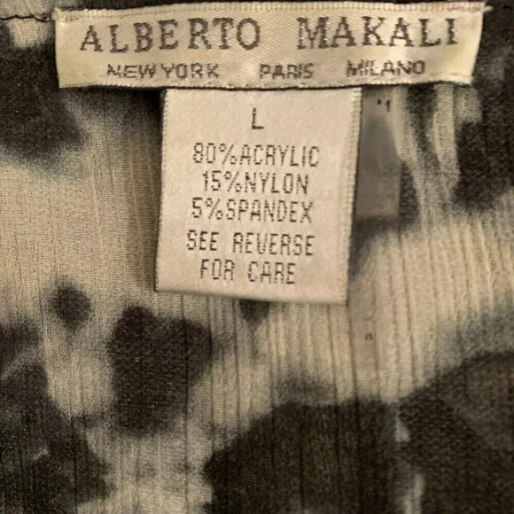 Alberto Makali L Black-Gray Print Draped Faux Leather Trim Long Sleeve Jacket - Picture 6 of 6